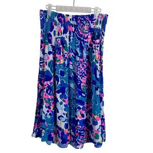 Lilly Pulitzer Colorful Smocked Pull On Midi‎ Summer Skirt Women Size Medium